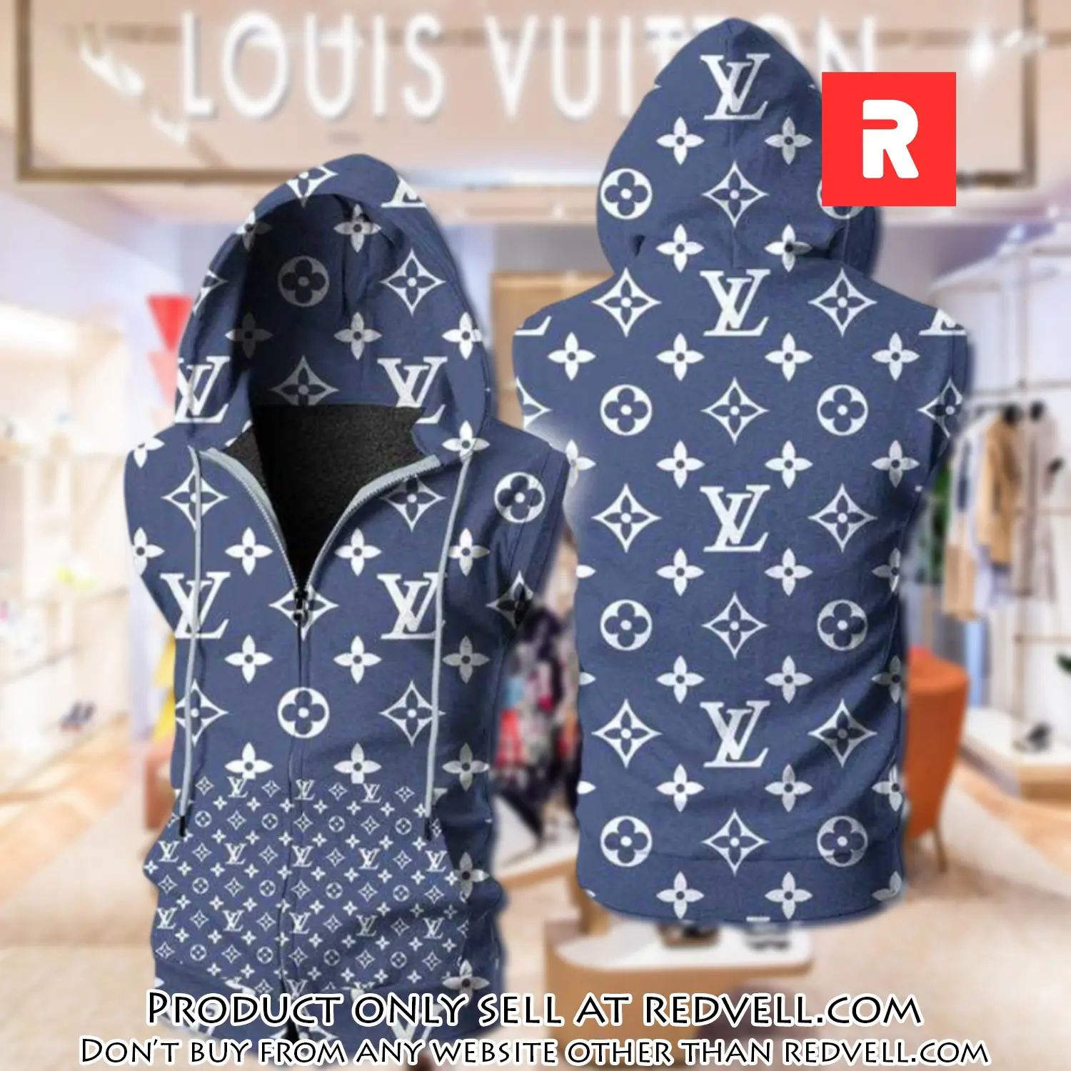 Louis vuitton blue unisex sleeveless zip up hoodie luxury for men women szh010 rv4946994